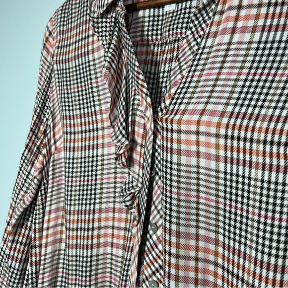 J.Jill Plaid Ruffle Blouse Womens M Fall Autumn Orange Pink  Button Up 100324 - Picture 4 of 8